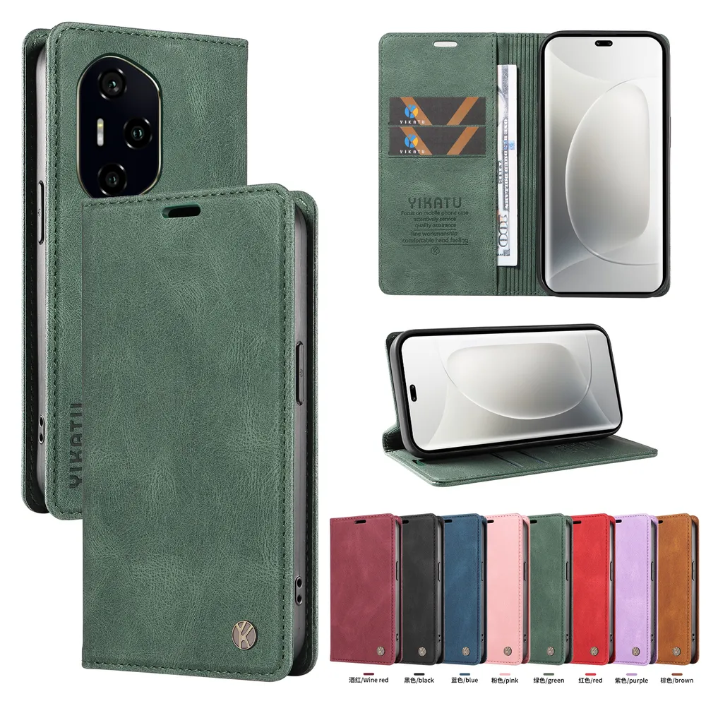 YIKATU YK-004 For Honor 300 Pro 5G Magnetic Case Skin-touch Leather Stand Wallet Phone Cover 