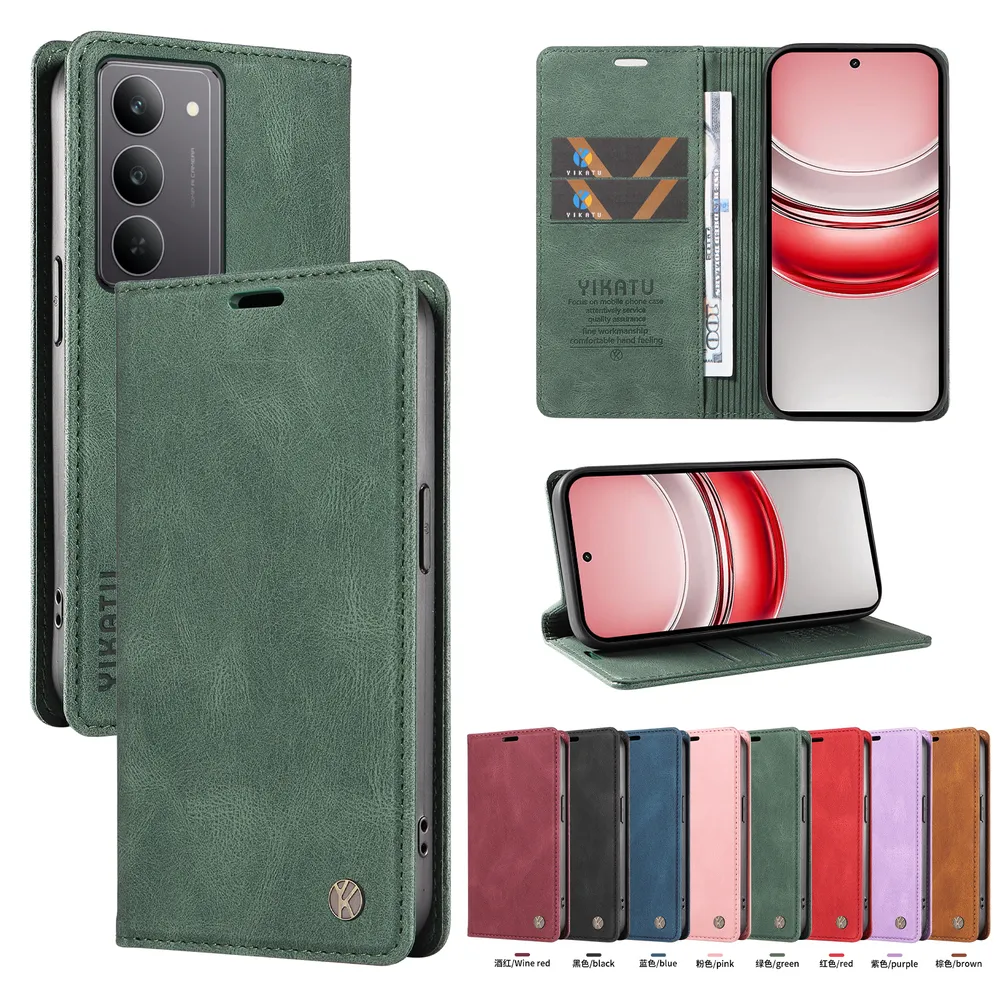 YIKATU YK-004 For Realme 14x 5G Magnetic Case Skin-touch Leather Stand Wallet Phone Cover 