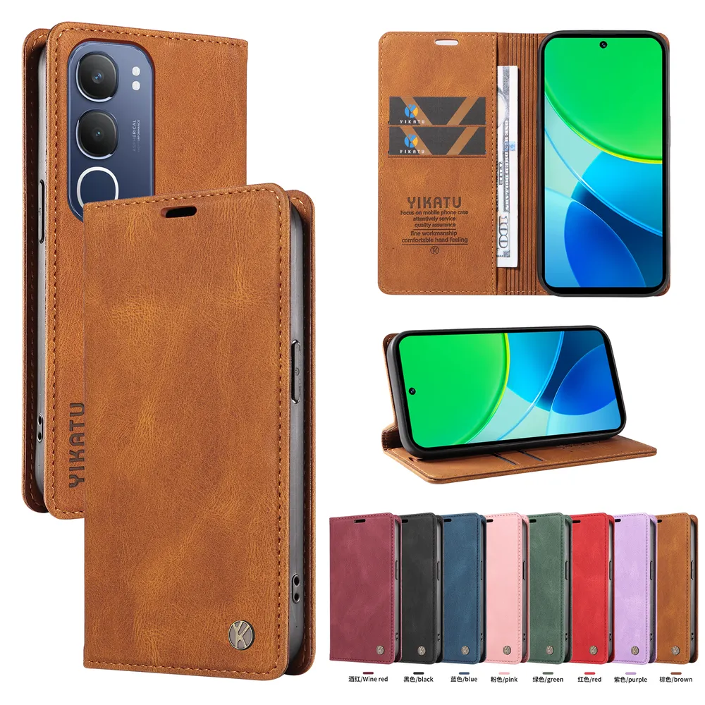 YIKATU YK-004 For VIVO Y19S 4G Magnetic Case Skin-touch Leather Stand Wallet Phone Cover 