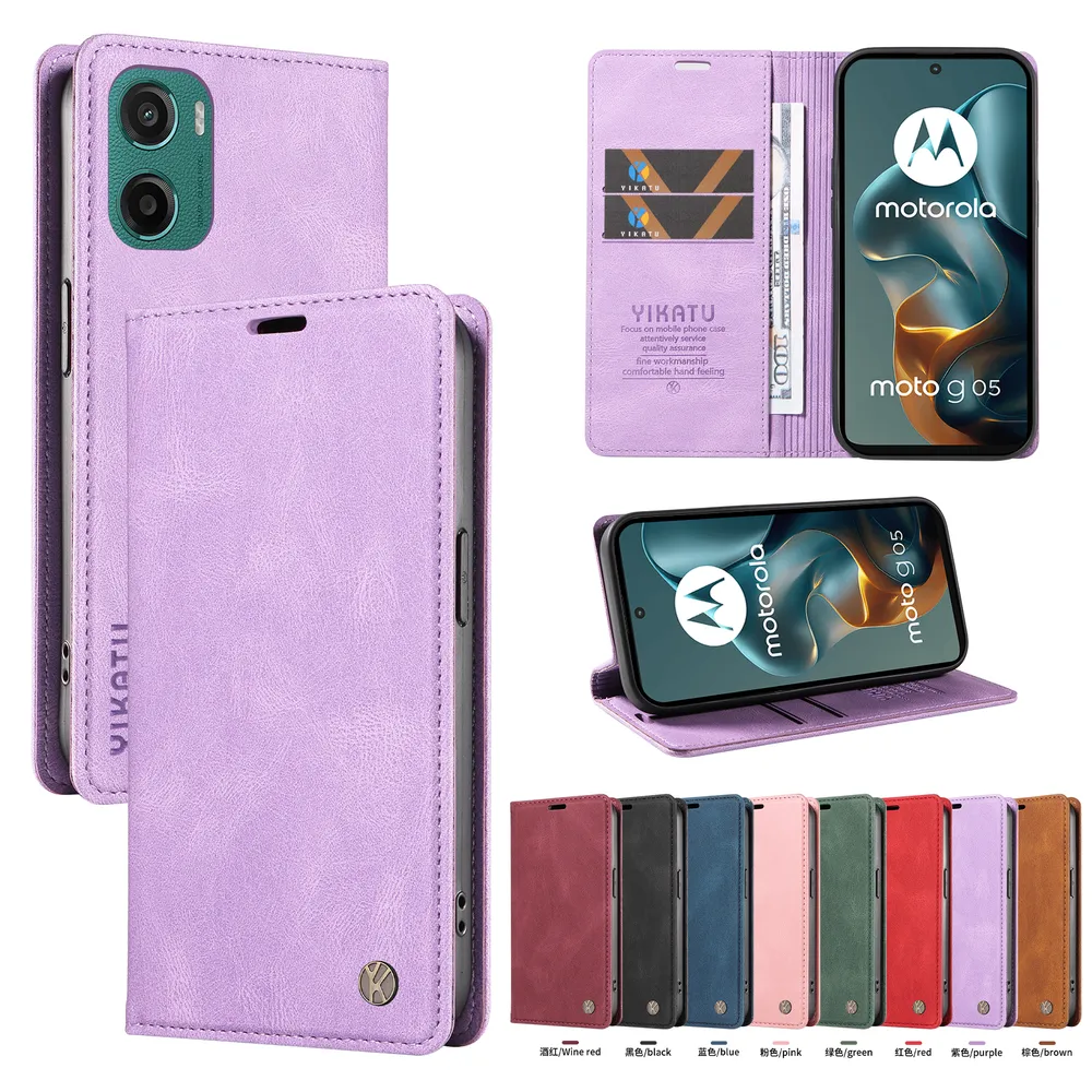 YIKATU YK-004 For Motorola Moto G05 Magnetic Case Skin-touch Leather Stand Wallet Phone Cover 