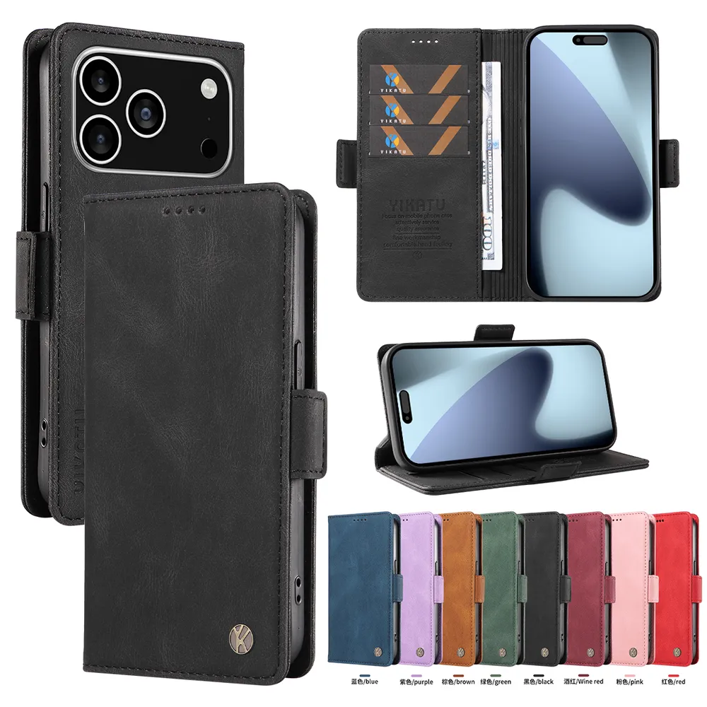 YIKATU YK-005 For iPhone 17 Pro PU Leather Wallet Case Skin-touch Stand Magnetic Closure Phone Cover