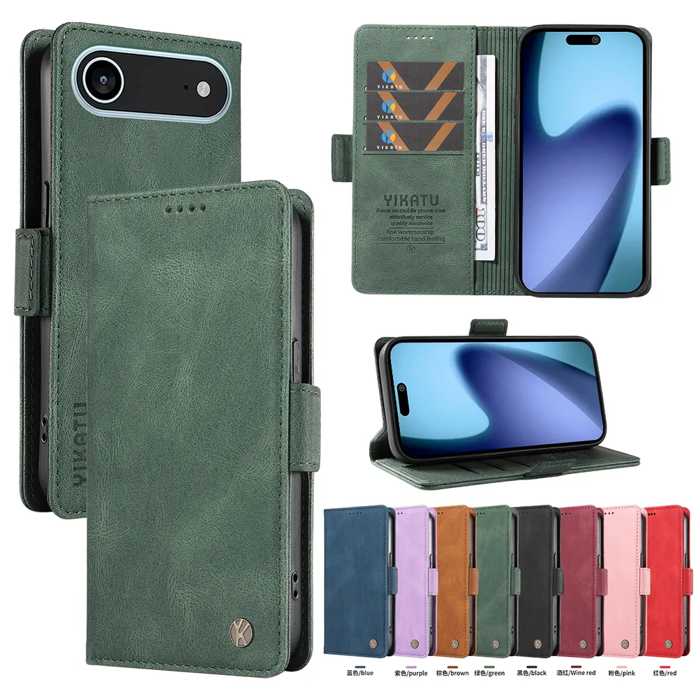 YIKATU YK-005 For iPhone 17 Air PU Leather Wallet Case Skin-touch Stand Magnetic Closure Phone Cover