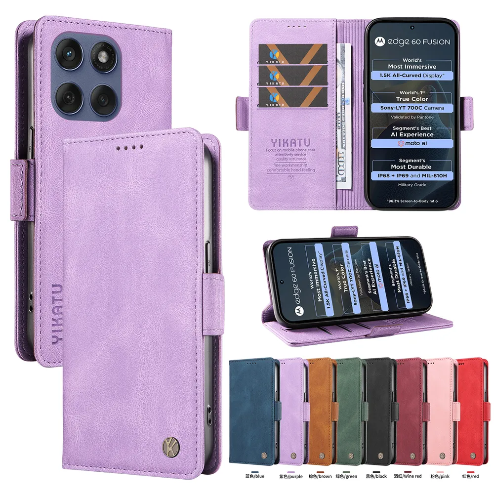 YIKATU YK-005 For Motorola Moto Edge 60 Pro PU Leather Wallet Case Skin-touch Stand Magnetic Closure Phone Cover
