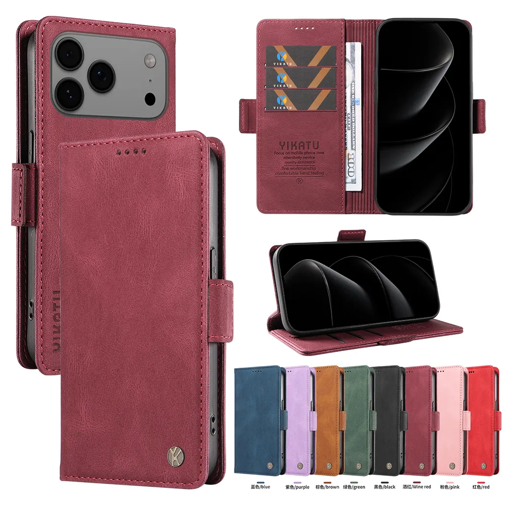 YIKATU YK-005 For iPhone 17 Pro Max PU Leather Wallet Case Skin-touch Stand Magnetic Closure Phone Cover