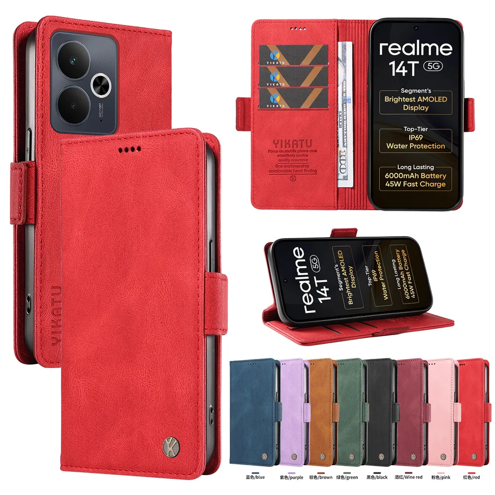 YIKATU YK-005 For Oppo Realme 14T PU Leather Wallet Case Skin-touch Stand Magnetic Closure Phone Cover