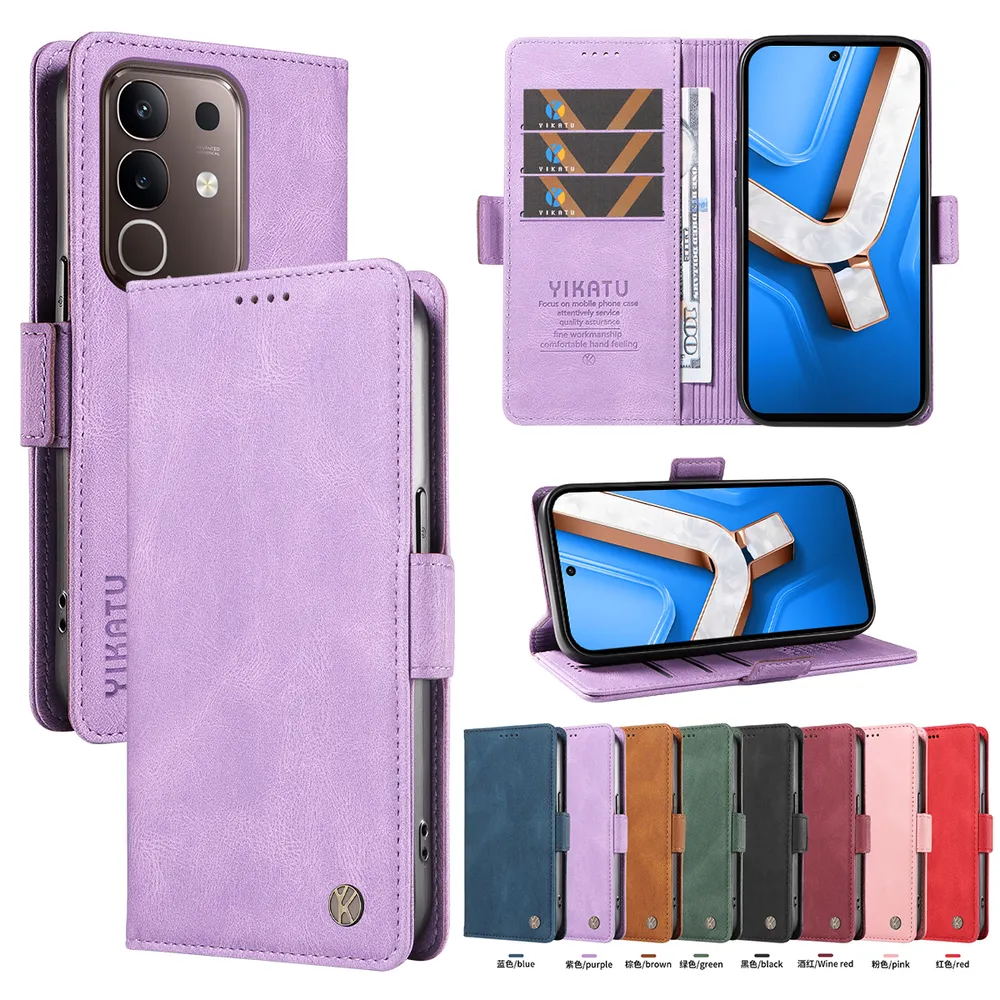 YIKATU YK-005 For VIVO Y29 4G PU Leather Wallet Case Skin-touch Stand Magnetic Closure Phone Cover