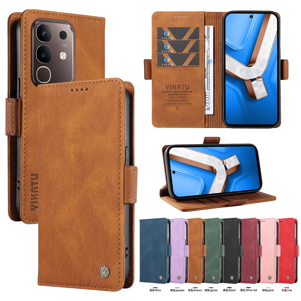 YIKATU YK-005 For VIVO T4X PU Leather Wallet Case Skin-touch Stand Magnetic Closure Phone Cover