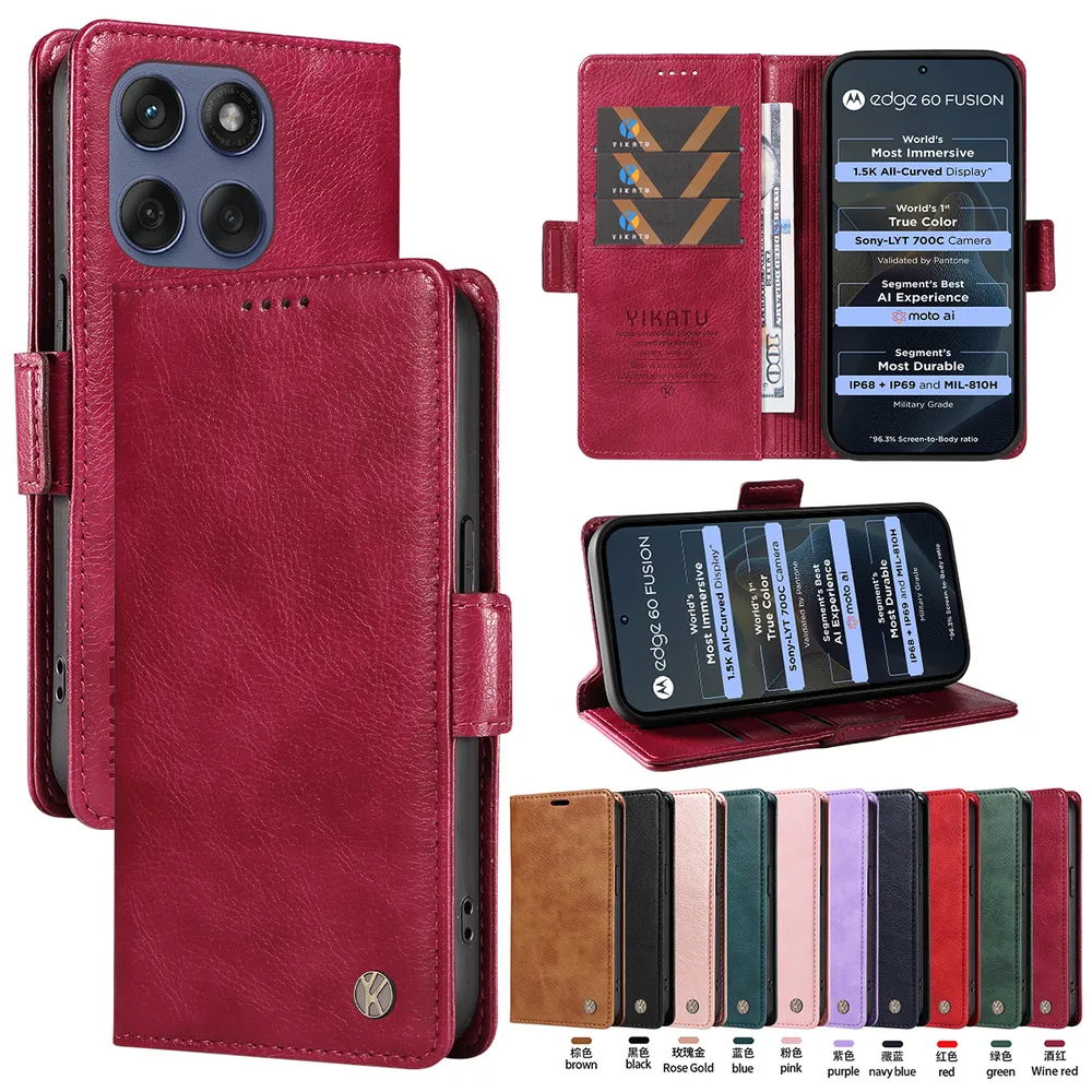 YIKATU YK-007 For Motorola Moto Edge 60 Fusion Leather Phone Cover Magnetic Side Clasps Protective Case