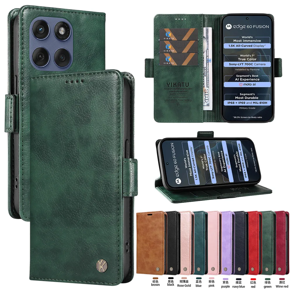 YIKATU YK-007 For Motorola Moto Edge 60 Pro Leather Phone Cover Magnetic Side Clasps Protective Case