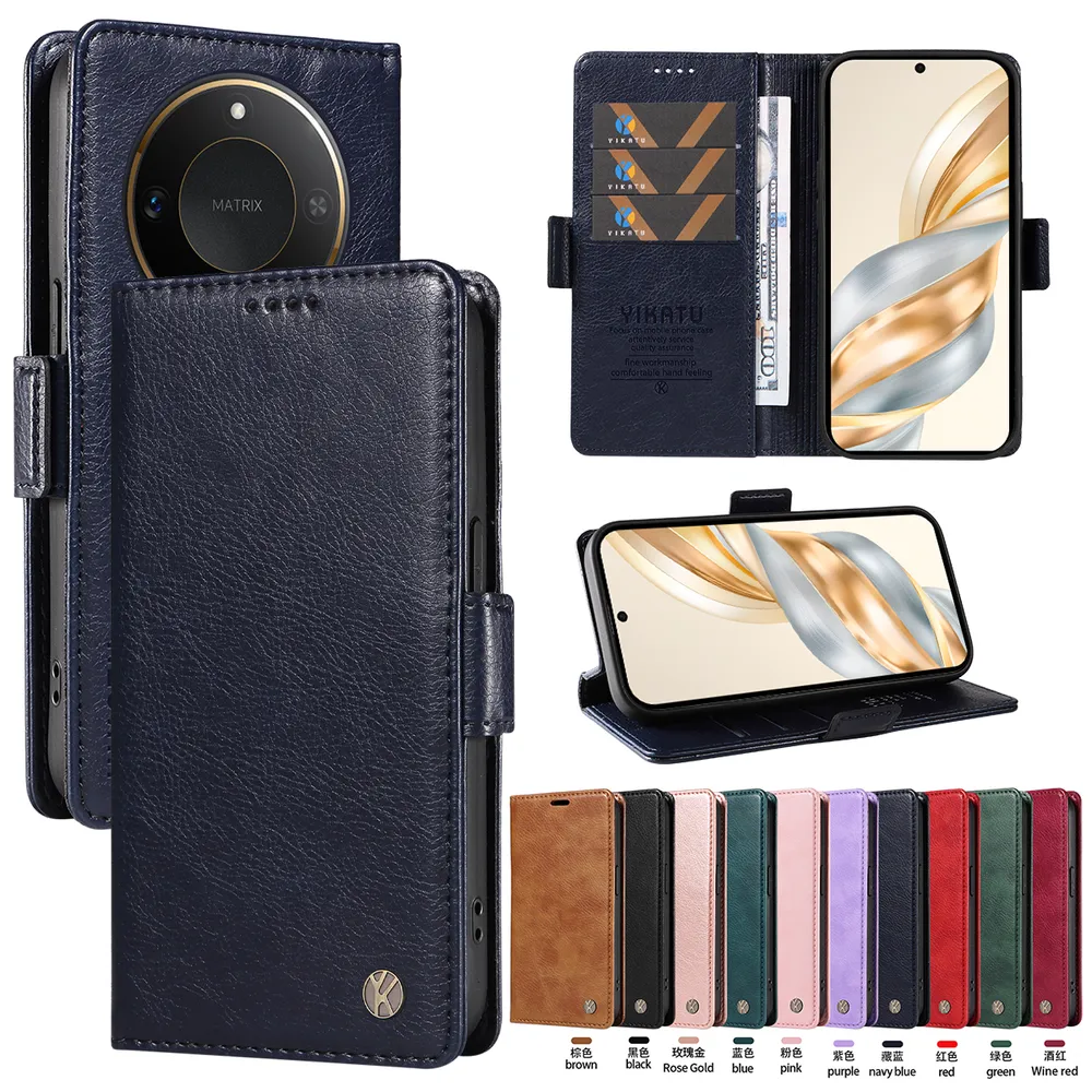 YIKATU YK-007 For Honor X60 5G Leather Phone Cover Magnetic Side Clasps Protective Case