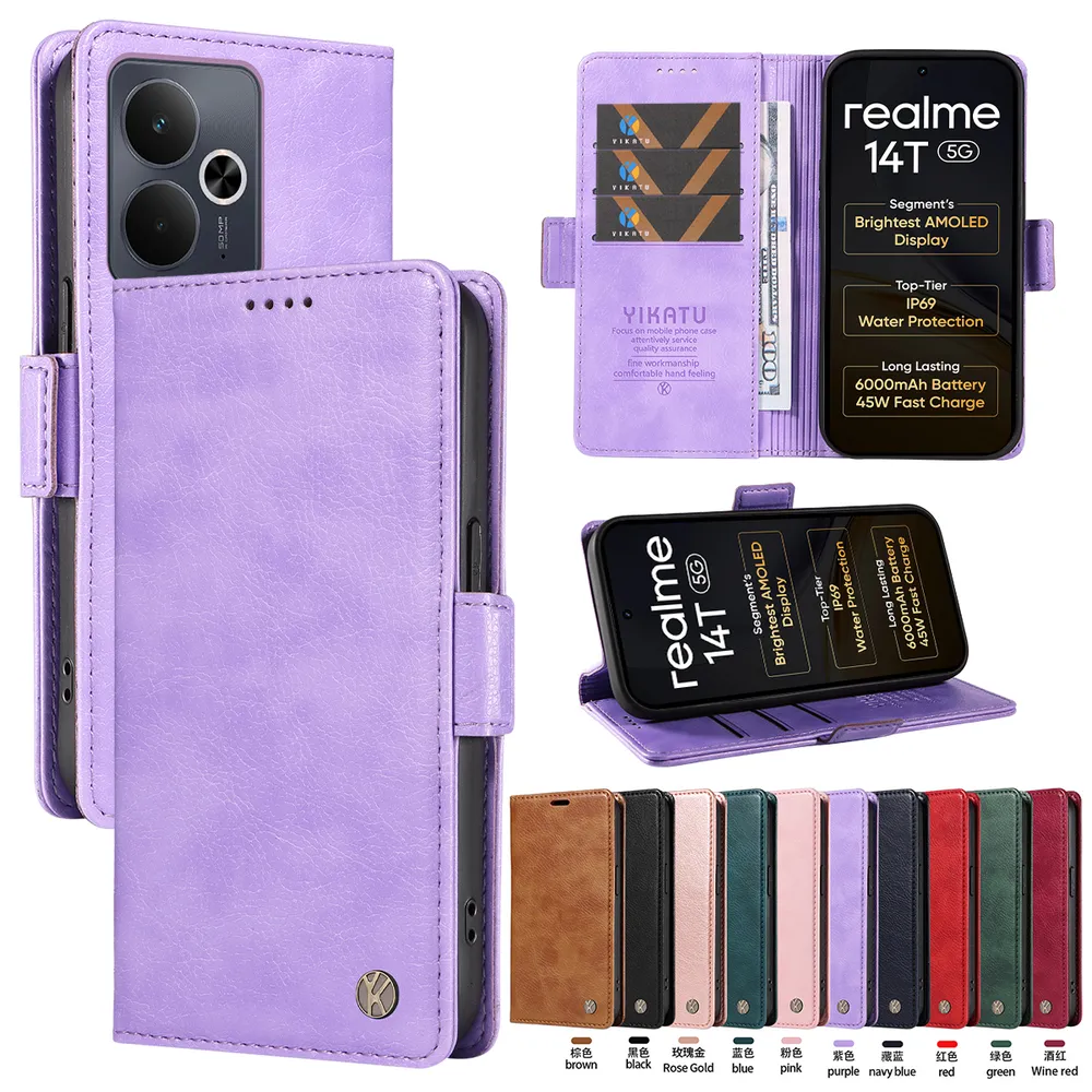 YIKATU YK-007 For OPPO Realme 14 5G Leather Phone Cover Magnetic Side Clasps Protective Case