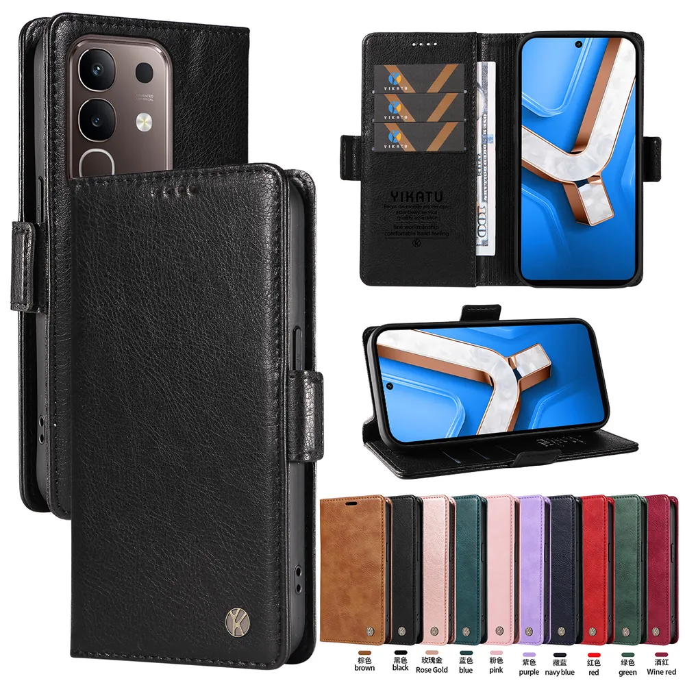 YIKATU YK-007 For VIVO Y300T Leather Phone Cover Magnetic Side Clasps Protective Case