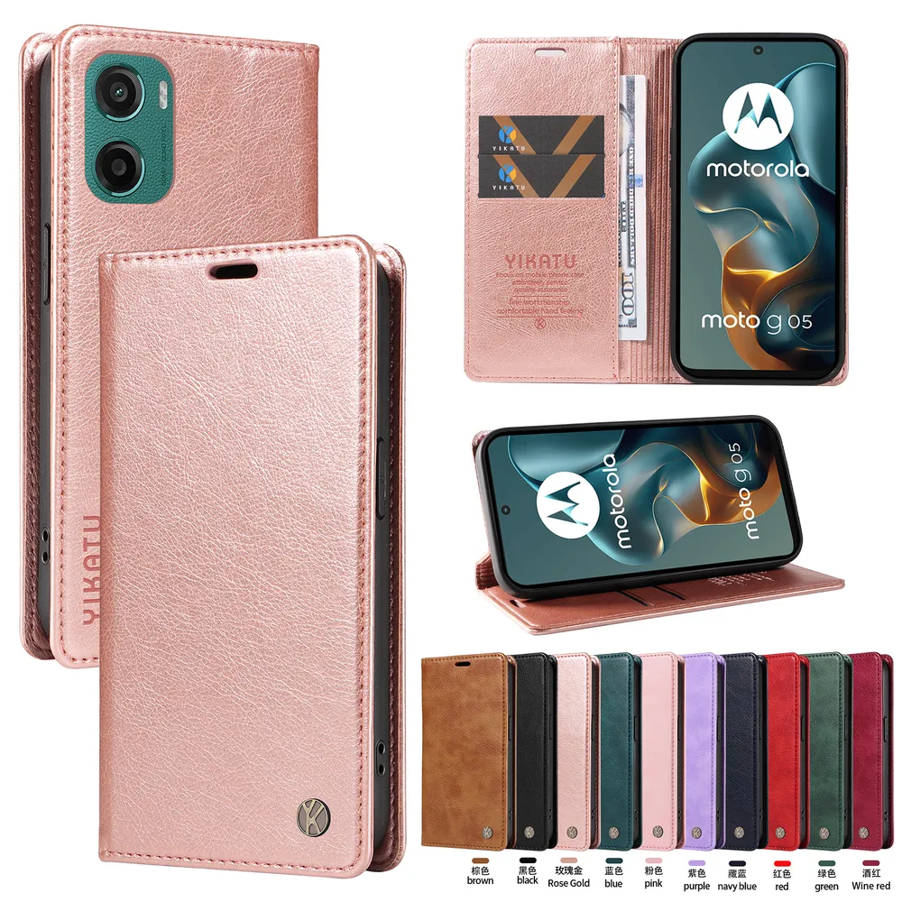 YIKATU YK-006 For Motorola Moto G05 Leather Wallet Case Magnetic Closing Flip Phone Cover