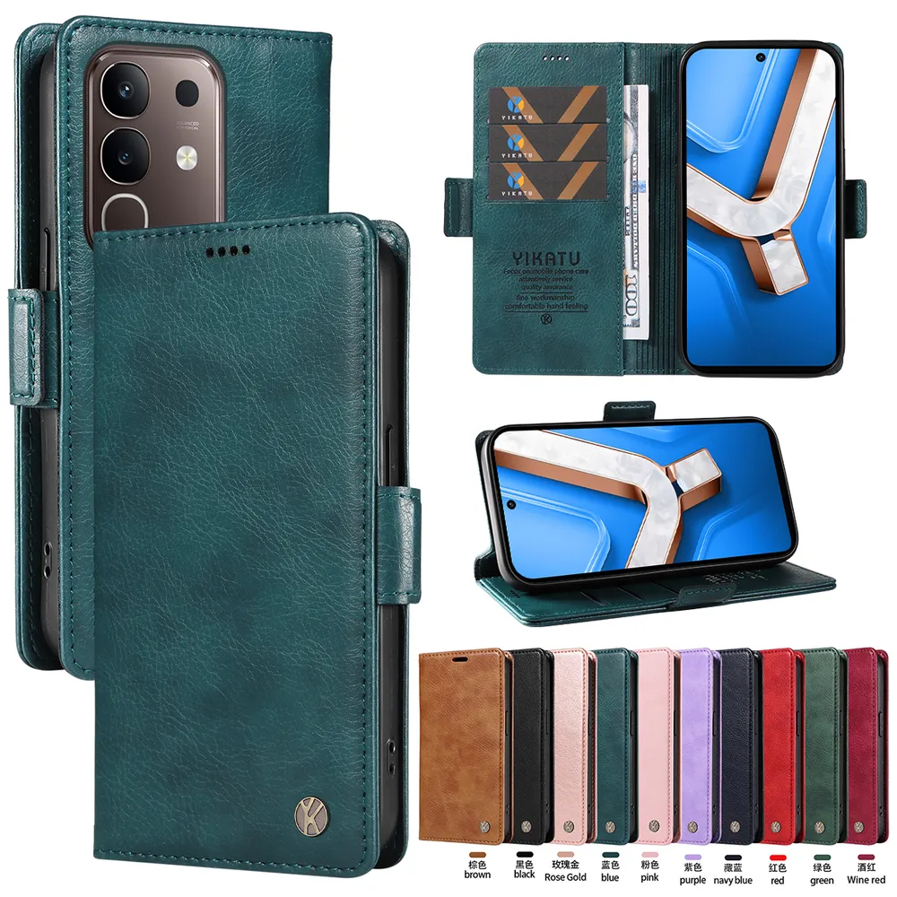 YIKATU YK-007 For VIVO Y29 4G Leather Phone Cover Magnetic Side Clasps Protective Case