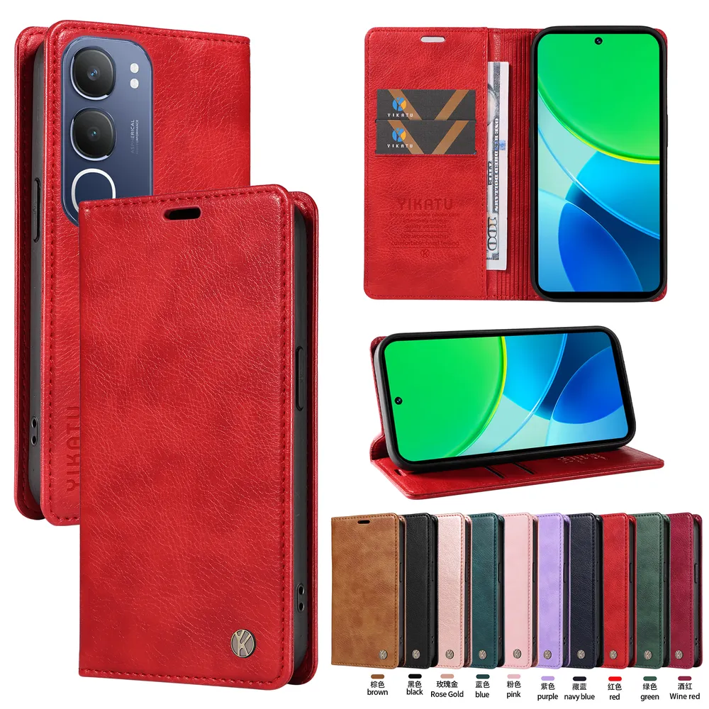 YIKATU YK-006 For VIVO Y19S 4G Leather Wallet Case Magnetic Closing Flip Phone Cover