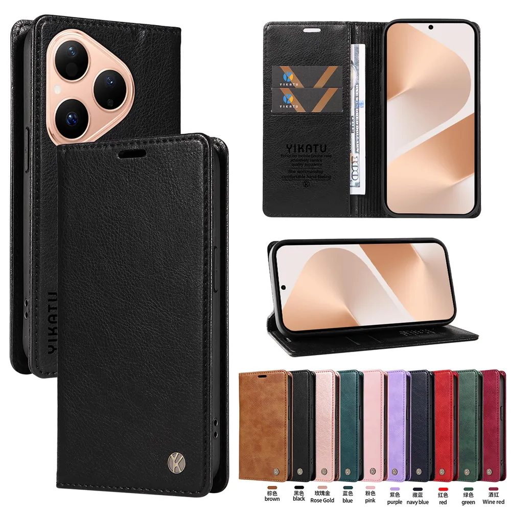 YIKATU YK-006 For Huawei Pura 80 Leather Wallet Case Magnetic Closing Flip Phone Cover