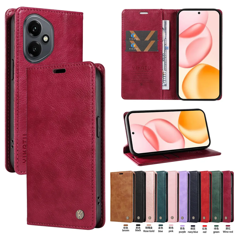 YIKATU YK-006 For Honor 400 5G Leather Wallet Case Magnetic Closing Flip Phone Cover