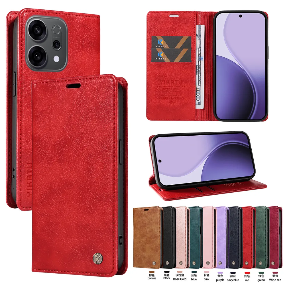 YIKATU YK-006 For OPPO Reno 14 5G Leather Wallet Case Magnetic Closing Flip Phone Cover
