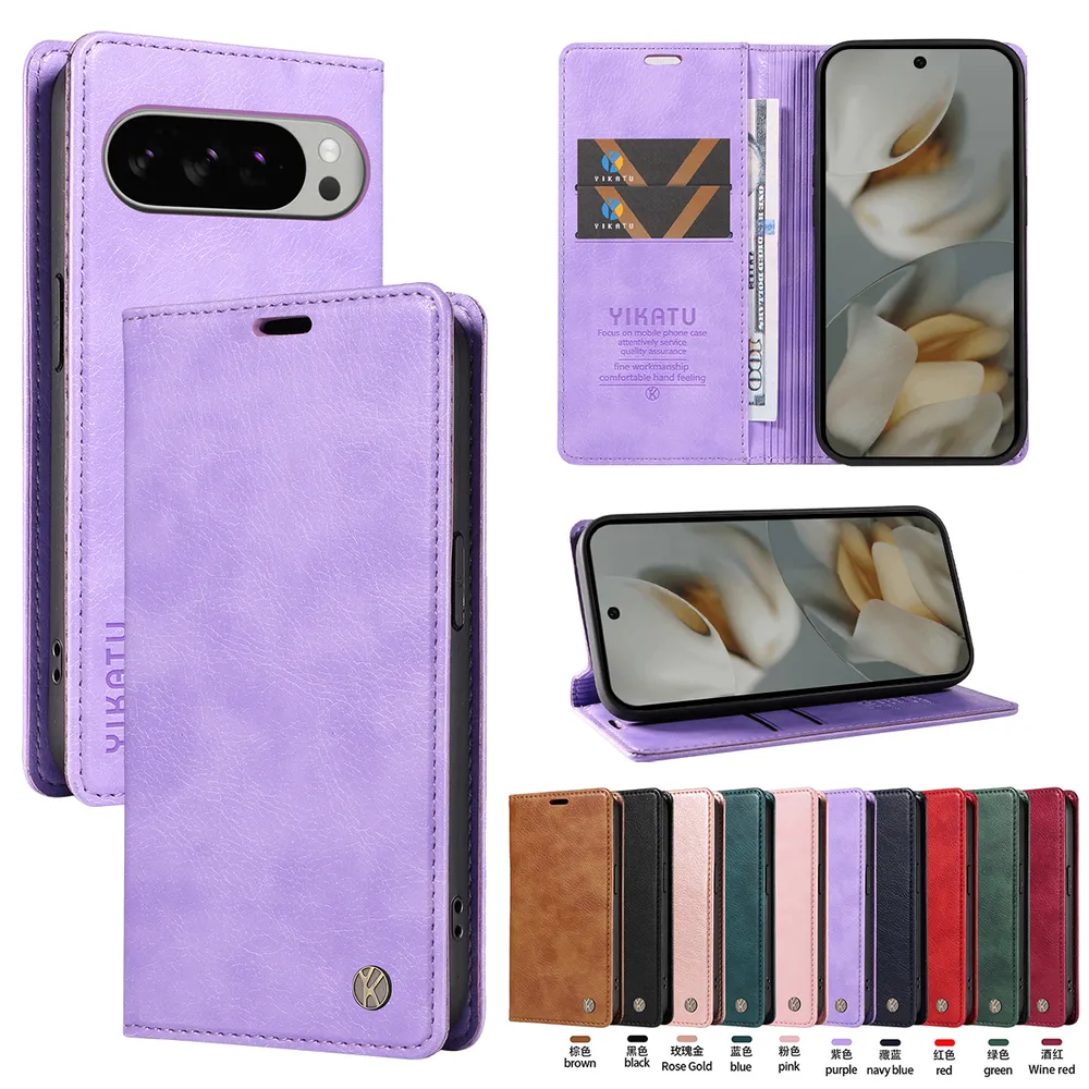 YIKATU YK-006 For Google Pixel 9 Pro XL Leather Wallet Case Magnetic Closing Flip Phone Cover