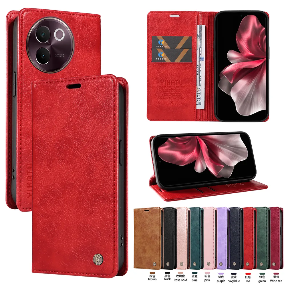 YIKATU YK-006 For VIVO V30E 5G Leather Wallet Case Magnetic Closing Flip Phone Cover