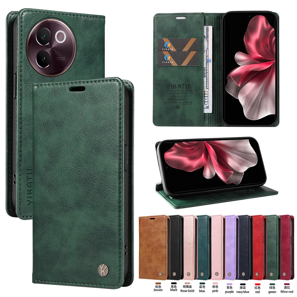 YIKATU YK-006 For VIVO V40 LITE 5G Leather Wallet Case Magnetic Closing Flip Phone Cover