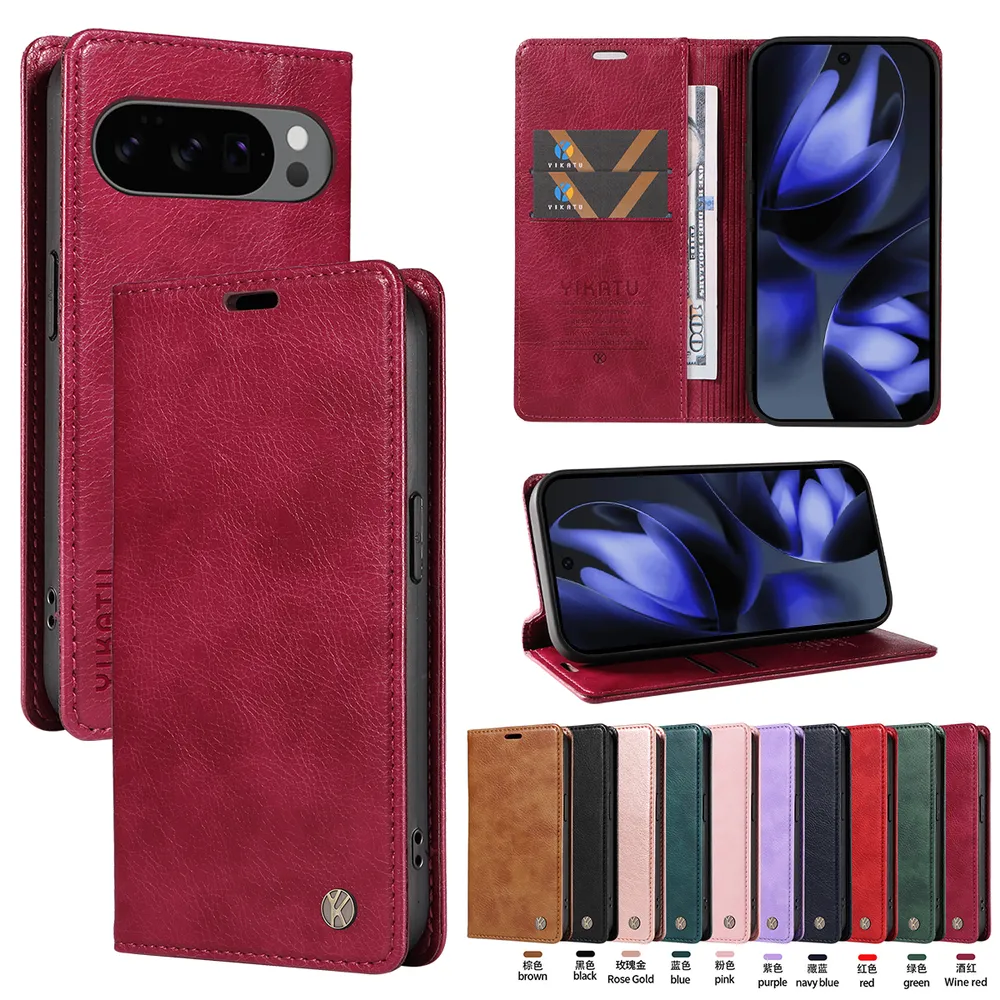 YIKATU YK-006 For Google Pixel 10 5G/Pixel 10 Pro 5G Leather Wallet Case Magnetic Closing Flip Phone Cover