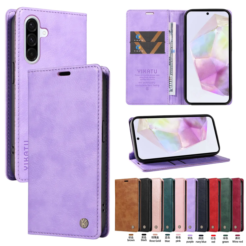YIKATU YK-006 For Samsung Galaxy M56 Leather Wallet Case Magnetic Closing Flip Phone Cover