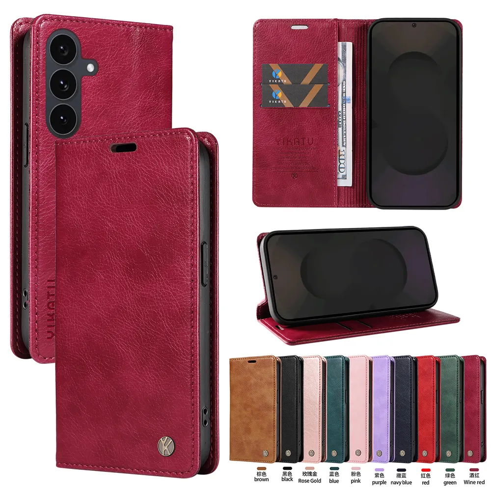 YIKATU YK-006 For Samsung Galaxy S25 FE Leather Wallet Case Magnetic Closing Flip Phone Cover