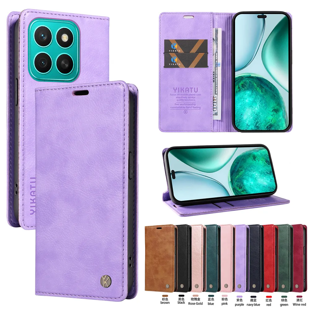 YIKATU YK-006 For Honor X8C 4G Leather Wallet Case Magnetic Closing Flip Phone Cover