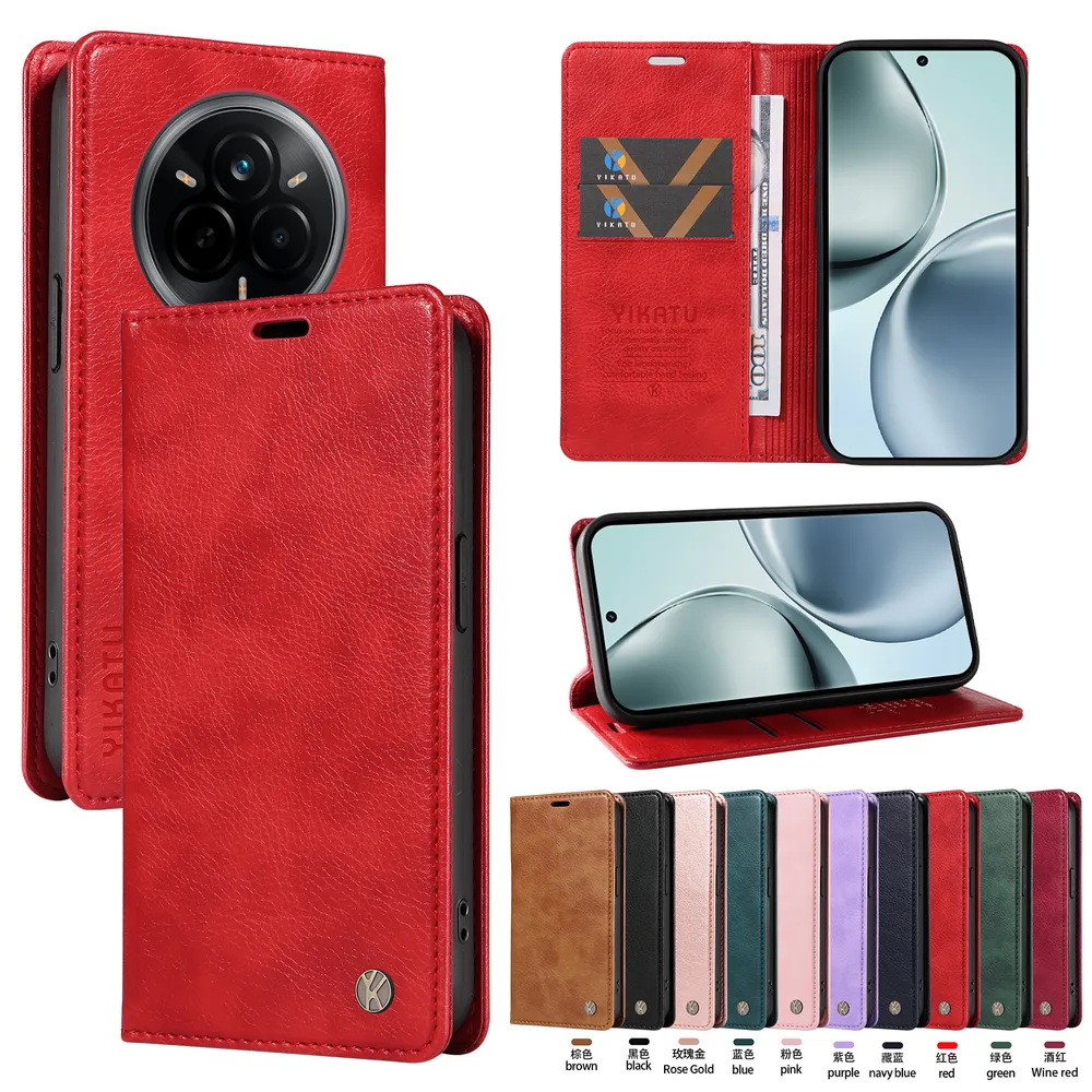 YIKATU YK-006 For Realme 14 Pro Leather Wallet Case Magnetic Closing Flip Phone Cover
