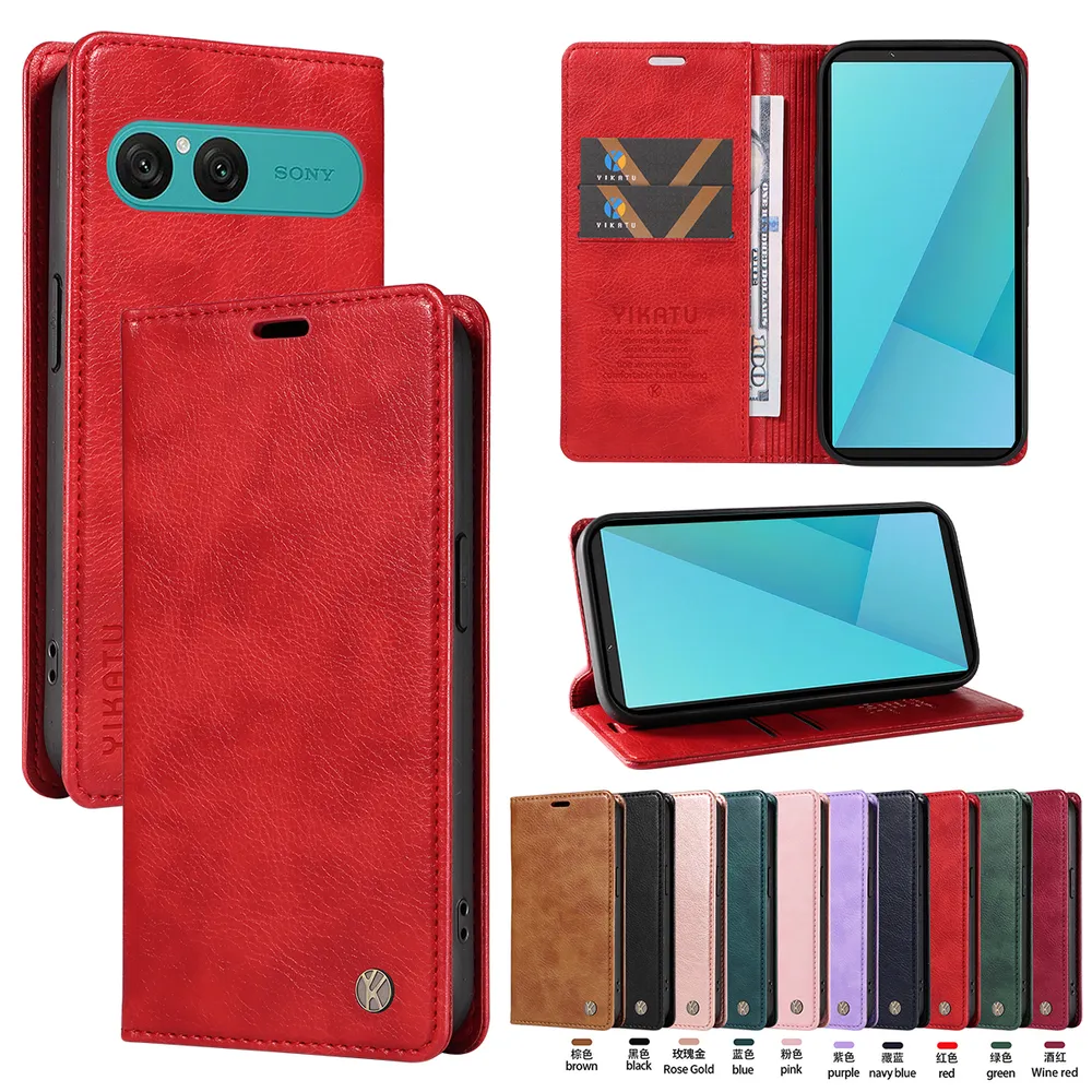 YIKATU YK-006 For Sony Xperia 10 VII Leather Wallet Case Magnetic Closing Flip Phone Cover