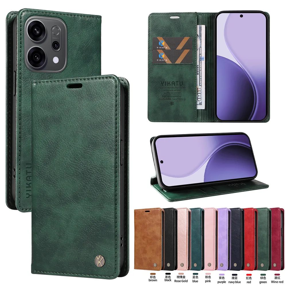 YIKATU YK-006 For OPPO Reno 14 F 5G Leather Wallet Case Magnetic Closing Flip Phone Cover