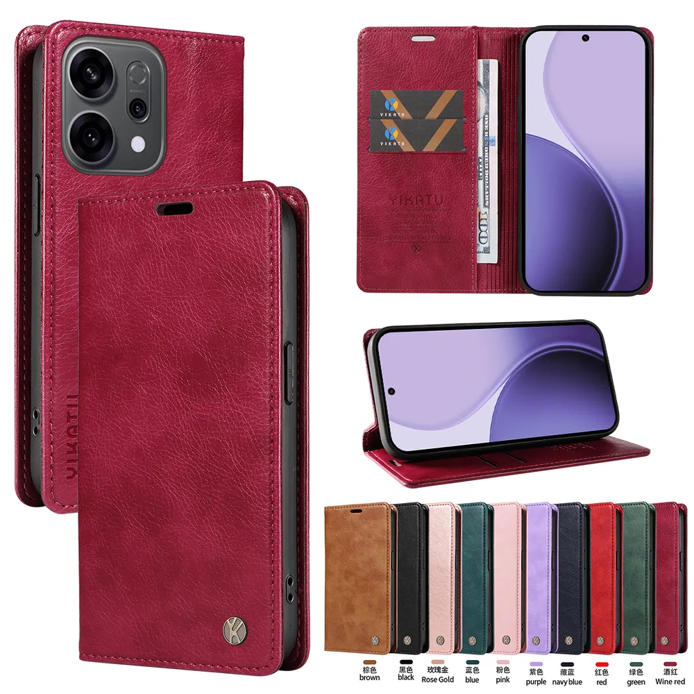YIKATU YK-006 For OPPO Reno 14 5G Leather Wallet Case Magnetic Closing Flip Phone Cover