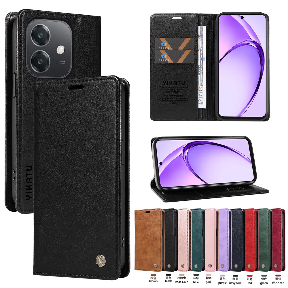 YIKATU YK-006 For OPPO A3X Leather Wallet Case Magnetic Closing Flip Phone Cover
