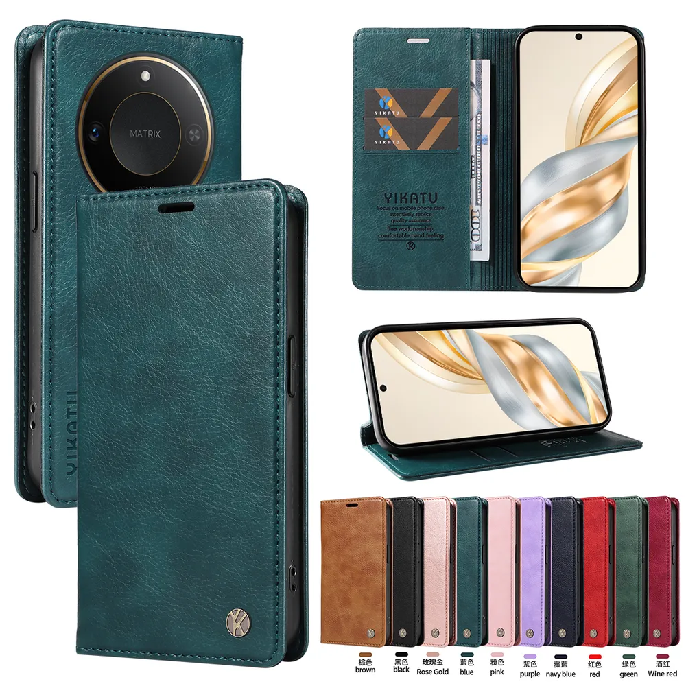 YIKATU YK-006 For Honor X60 5G Leather Wallet Case Magnetic Closing Flip Phone Cover