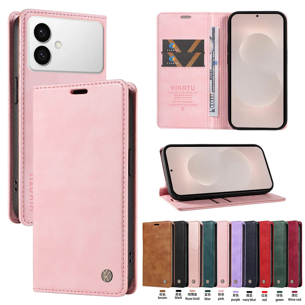 YIKATU YK-006 For Samsung Galaxy S26 Edge Leather Wallet Case Magnetic Closing Flip Phone Cover