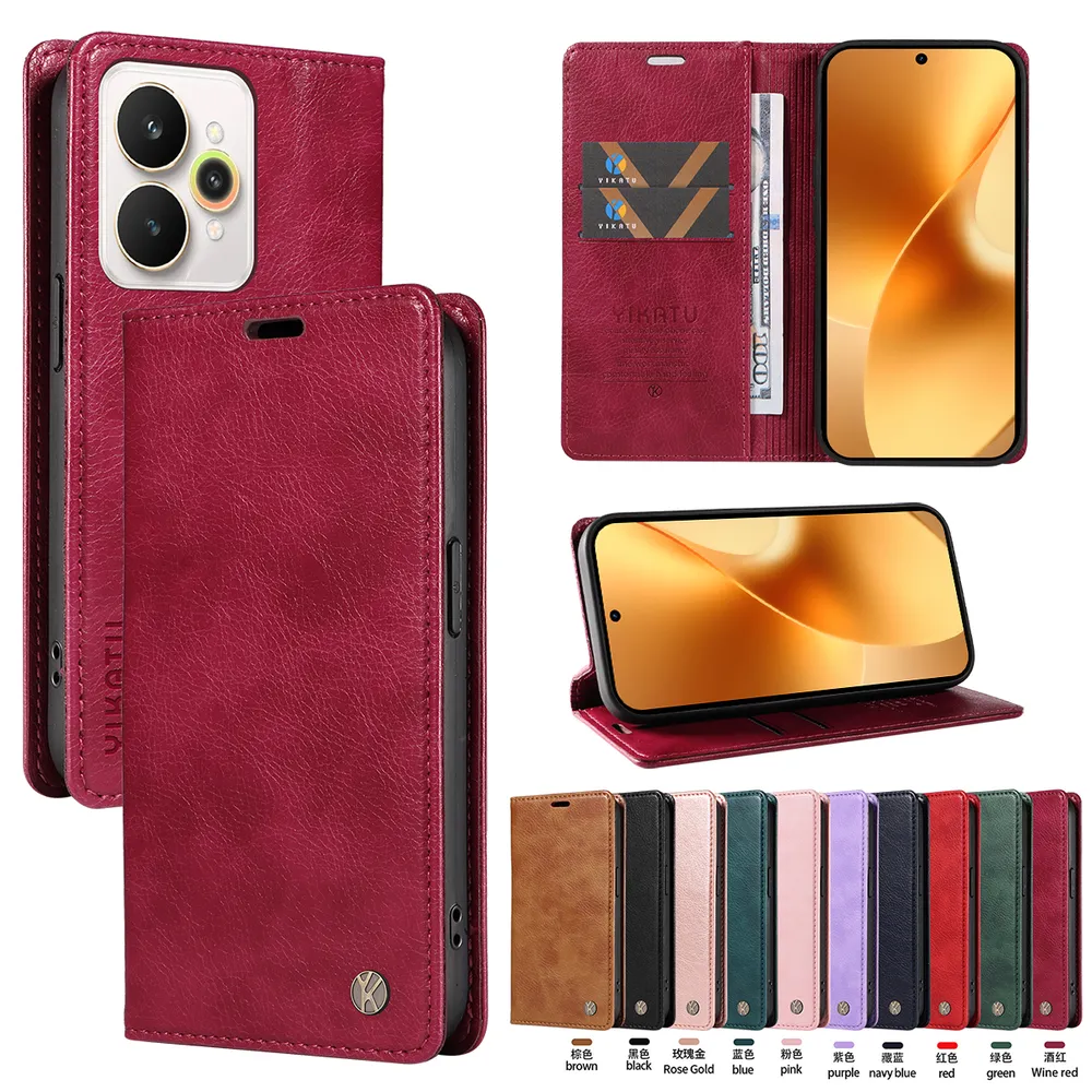 YIKATU YK-006 For OPPO Realme 15 5G Leather Wallet Case Magnetic Closing Flip Phone Cover