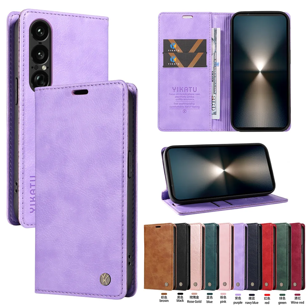 YIKATU YK-006 For Sony Xperia1 VII Leather Wallet Case Magnetic Closing Flip Phone Cover