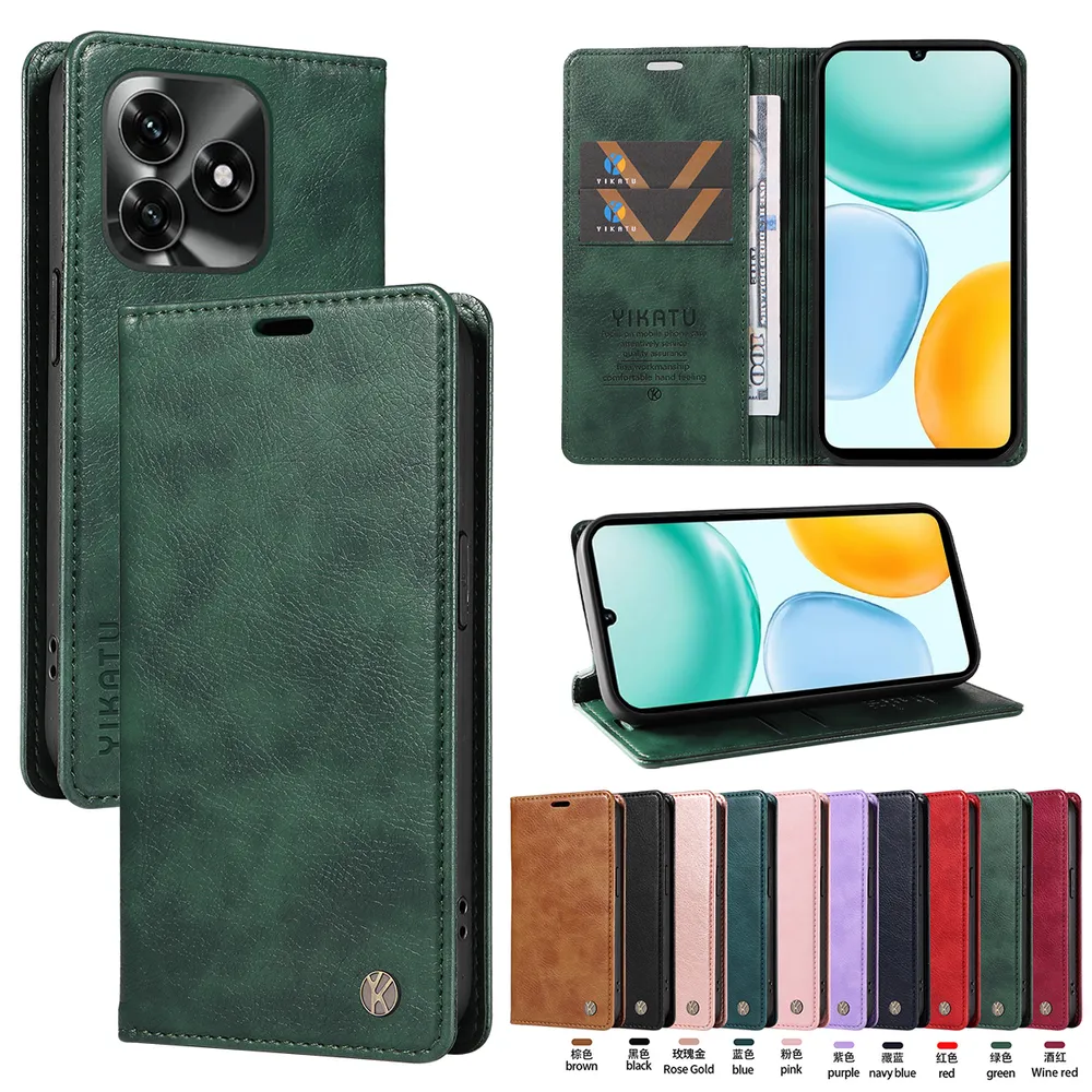 YIKATU YK-006 For Honor X5C Plus Leather Wallet Case Magnetic Closing Flip Phone Cover