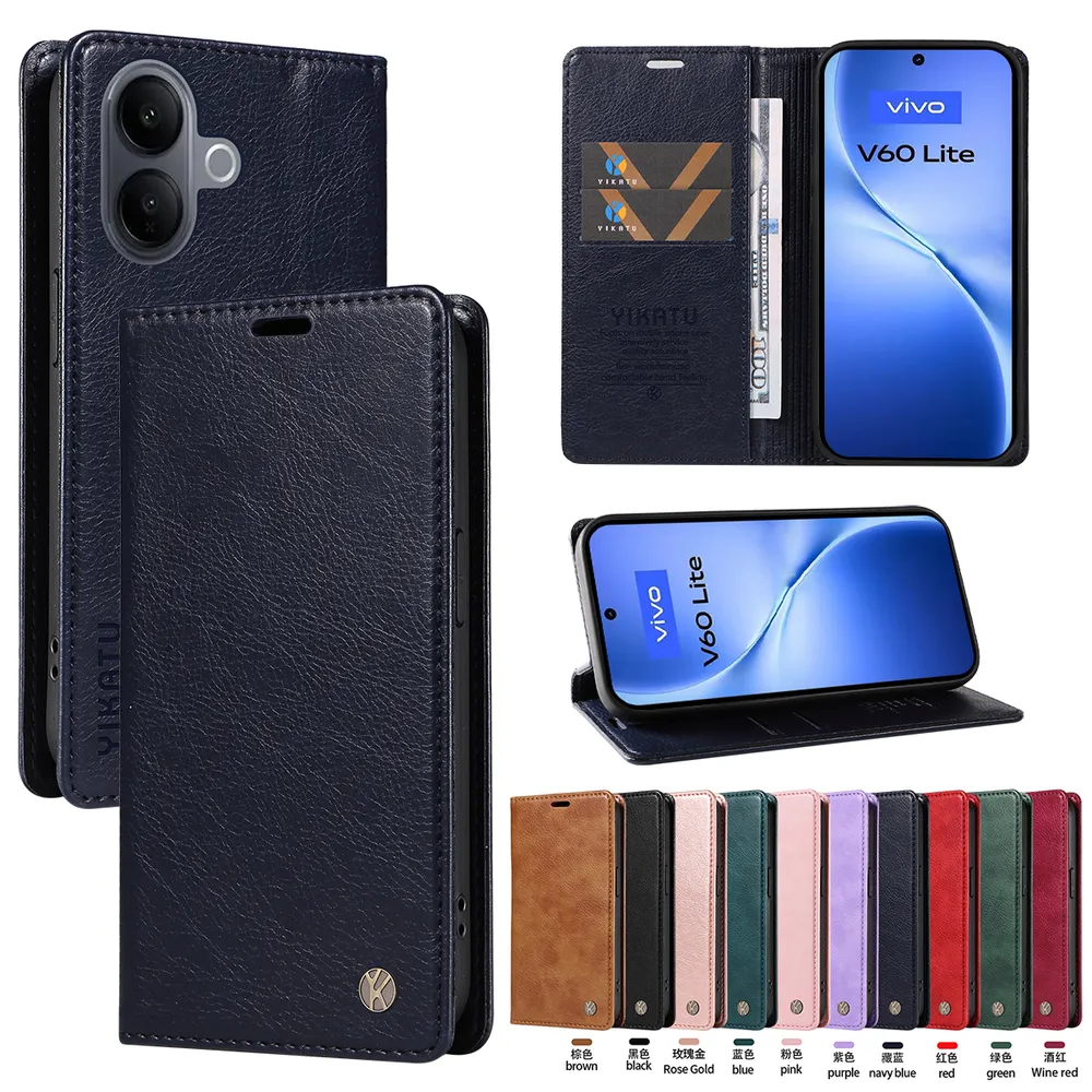 YIKATU YK-006 For VIVO V60 Lite 4G Leather Wallet Case Magnetic Closing Flip Phone Cover