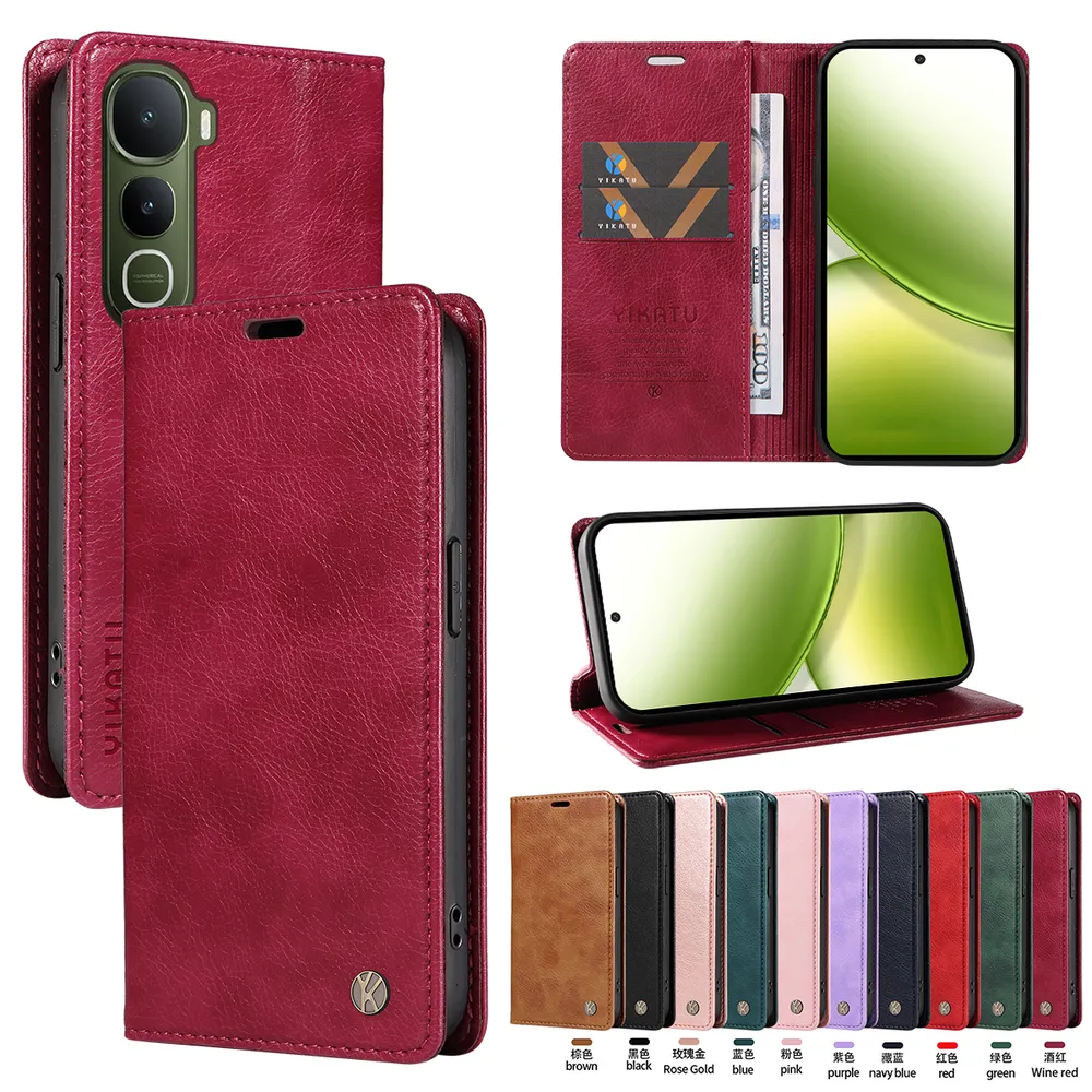 YIKATU YK-006 For VIVO Y400 5G Leather Wallet Case Magnetic Closing Flip Phone Cover