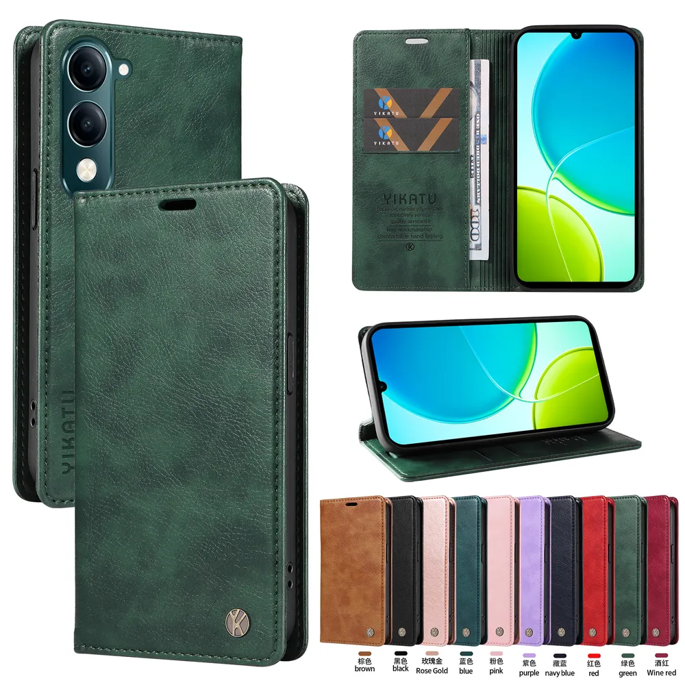 YIKATU YK-006 For VIVO Y04 Leather Wallet Case Magnetic Closing Flip Phone Cover