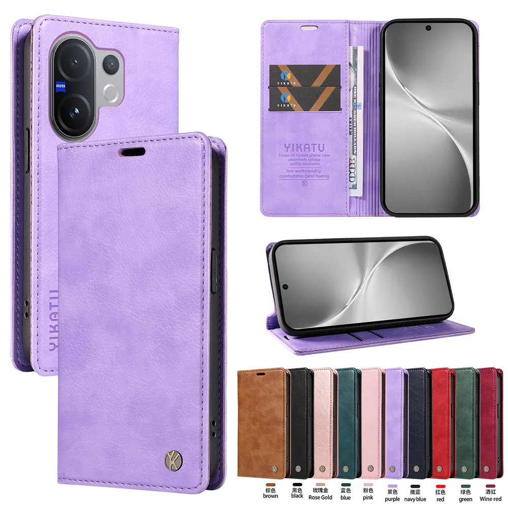YIKATU YK-006 For VIVO V60 5G Leather Wallet Case Magnetic Closing Flip Phone Cover