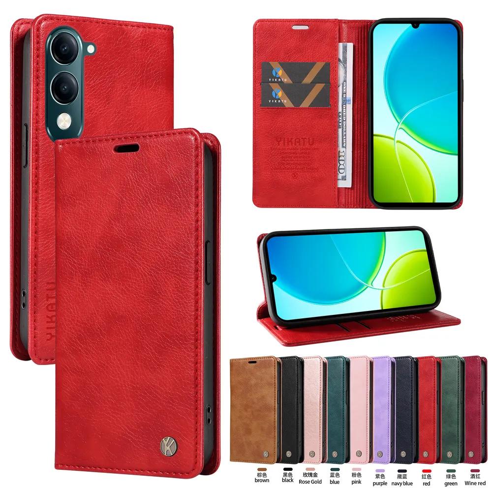 YIKATU YK-006 For VIVO Y29S 5G Leather Wallet Case Magnetic Closing Flip Phone Cover