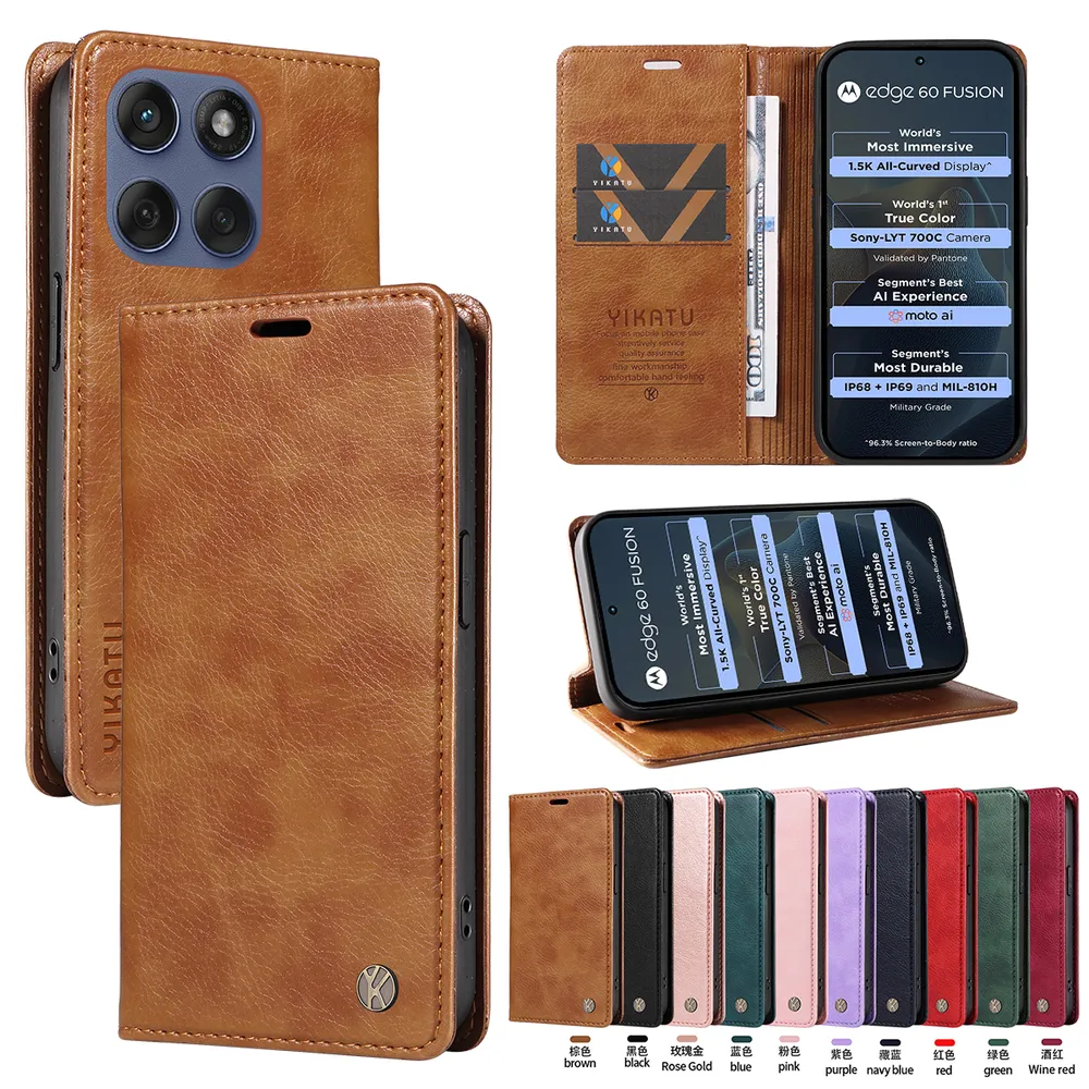 YIKATU YK-006 For Motorola Moto Edge 60 Fusion Leather Wallet Case Magnetic Closing Flip Phone Cover