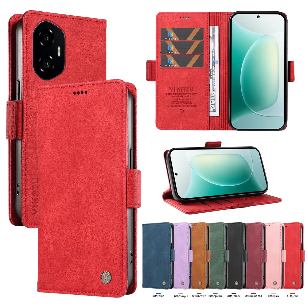 YIKATU YK-005 For Honor 300 5G PU Leather Wallet Case Skin-touch Stand Magnetic Closure Phone Cover