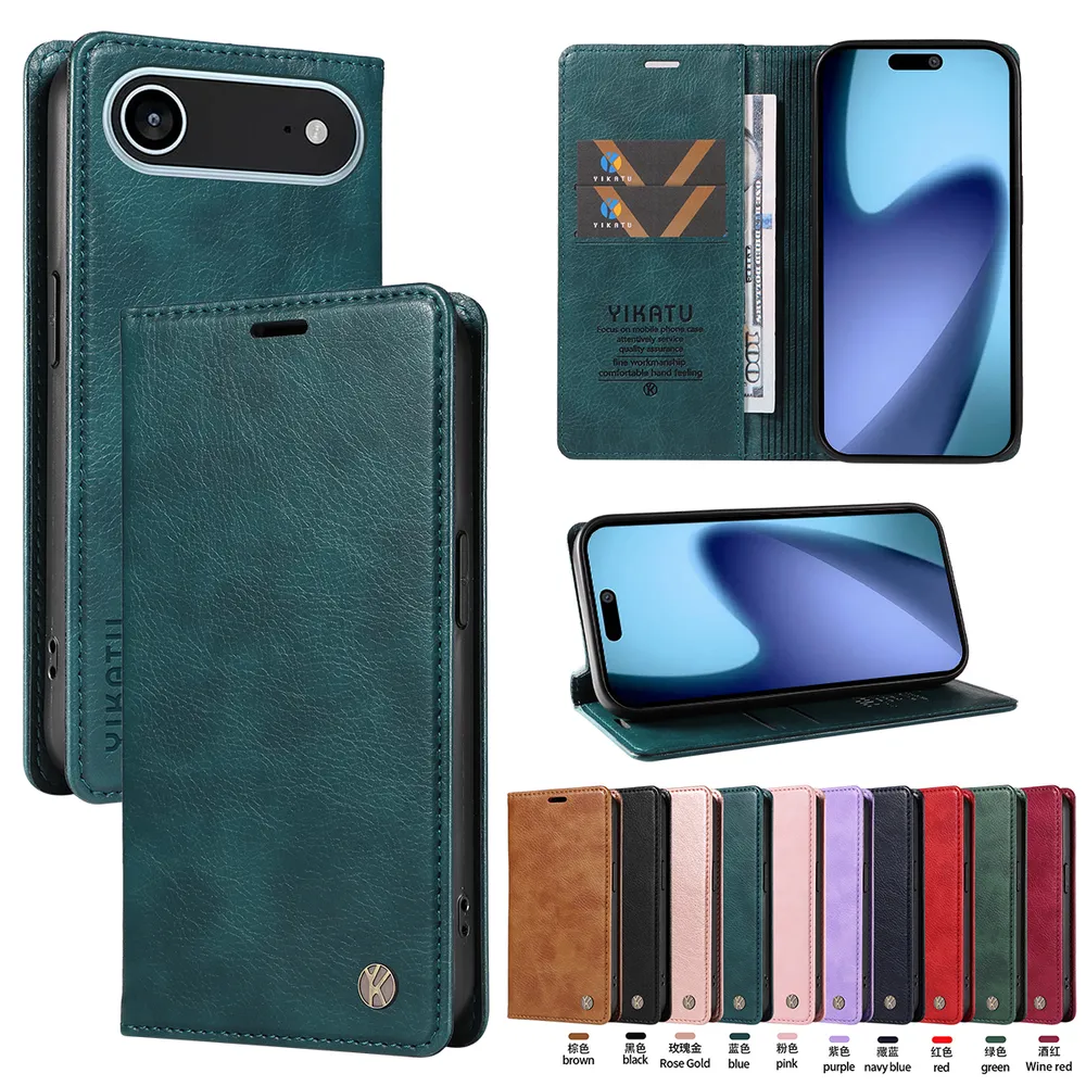 YIKATU YK-006 For iPhone 17 Air Leather Wallet Case Magnetic Closing Flip Phone Cover