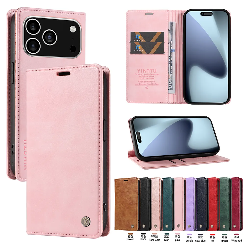 YIKATU YK-006 For iPhone 17 Pro Leather Wallet Case Magnetic Closing Flip Phone Cover