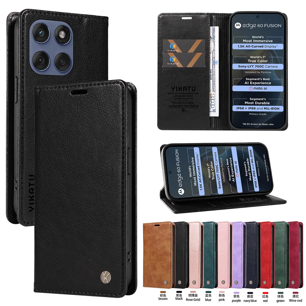 YIKATU YK-006 For Motorola Moto Edge 60 Pro Leather Wallet Case Magnetic Closing Flip Phone Cover