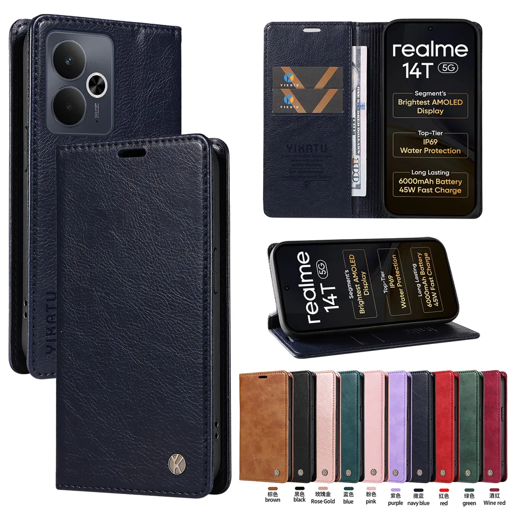 YIKATU YK-006 For OPPO Realme 14 5G Leather Wallet Case Magnetic Closing Flip Phone Cover